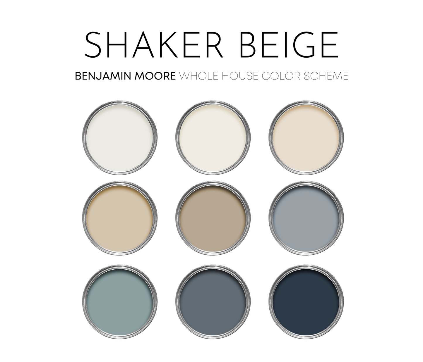 Shaker Beige Benjamin Moore Paint Palette, Neutral Interior Paint Colors, Transitional, Warm Neutral Color Scheme
