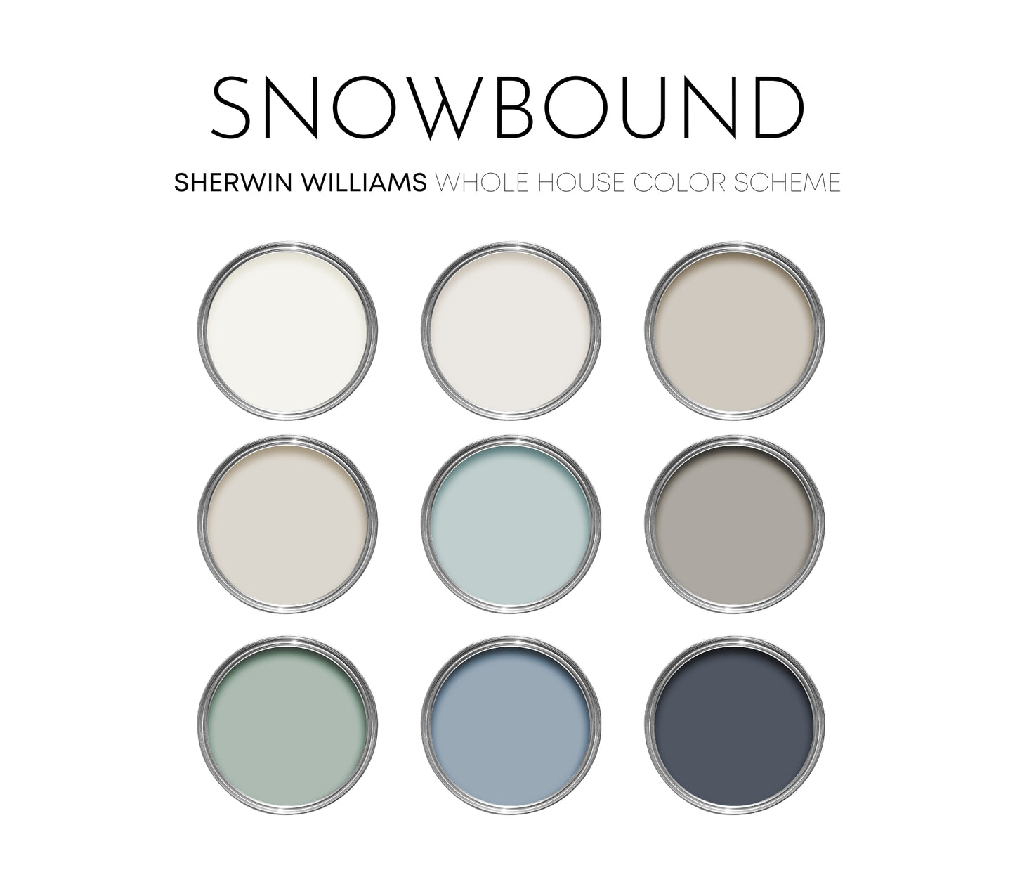 Snowbound Sherwin Williams Paint Palette, Neutral Interior Paint Colors, Coastal Cottage, Calm House